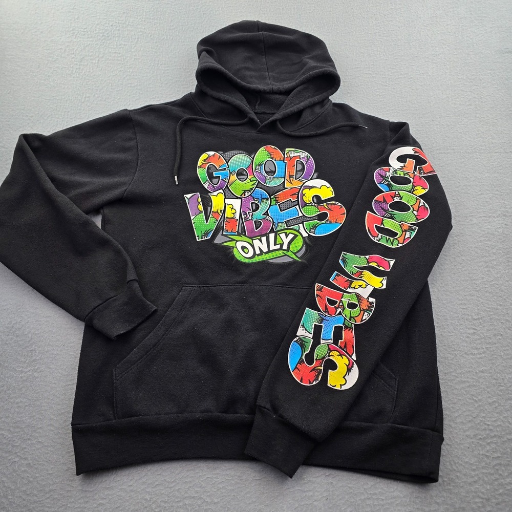 Launder By Bailey Apparel Hoodie Mens S Black Graphic Print Cotton Fleece Lined